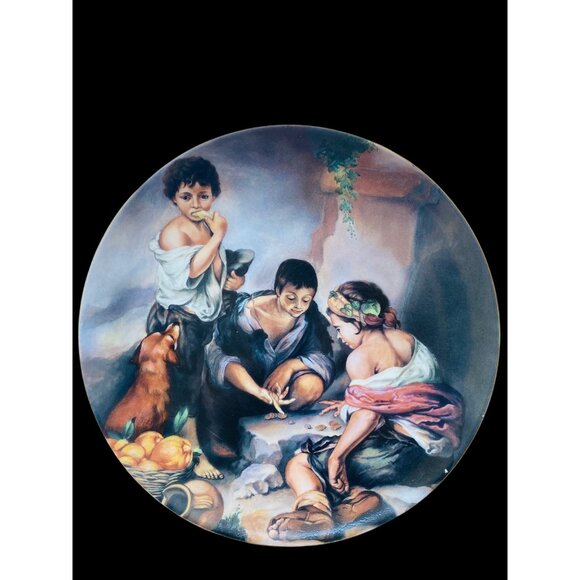 Porcelaine LG Limoges Hand Painted Decorative Plate With Children & Dog Design - Picture 4 of 7